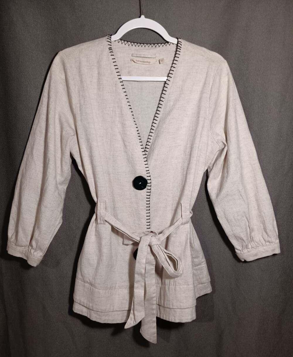 Soft Surroundings Maxime Jacket Medium Natural Linen Blend Stitched Belted Tan